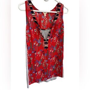 Anthropologie Tiny Zuma Red Floral‎ Print Sleeveless Tunic Top Size Medium